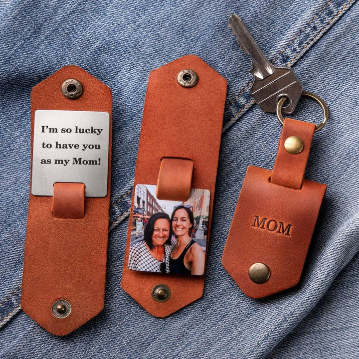 Porte-clés en cuir personnalisé pour maman, cadeau personnalisé pour maman, porte-clés en cuir avec texte et photo