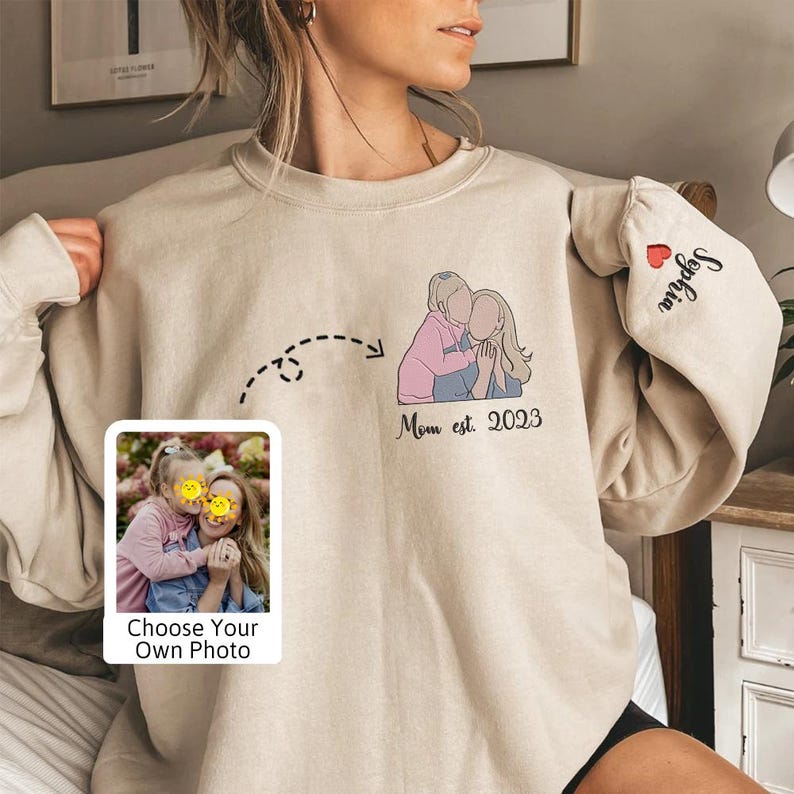 Sweat-shirt photo brodé personnalisé avec ma maman