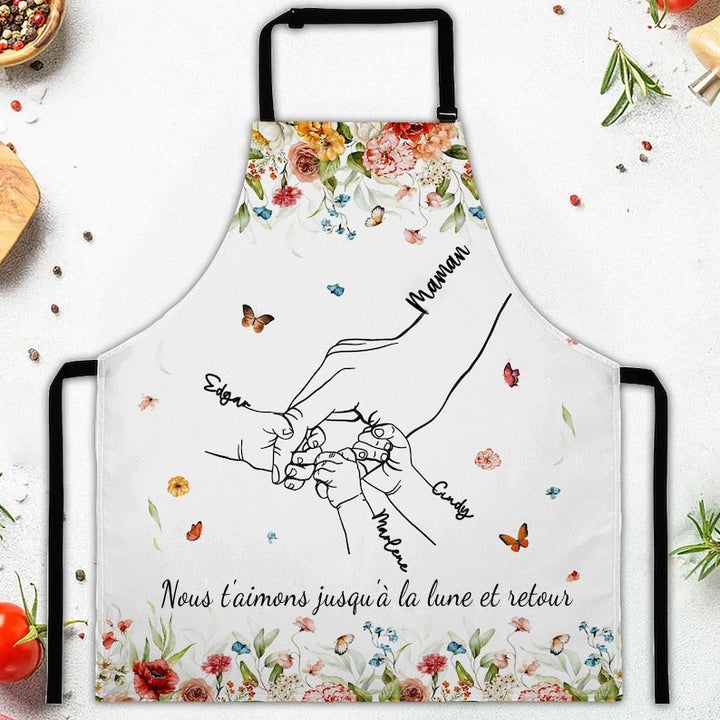 Tablier personnalisable maman et enfant se tenant la main, cadeau tablier personnalisé pour maman/grand-mère