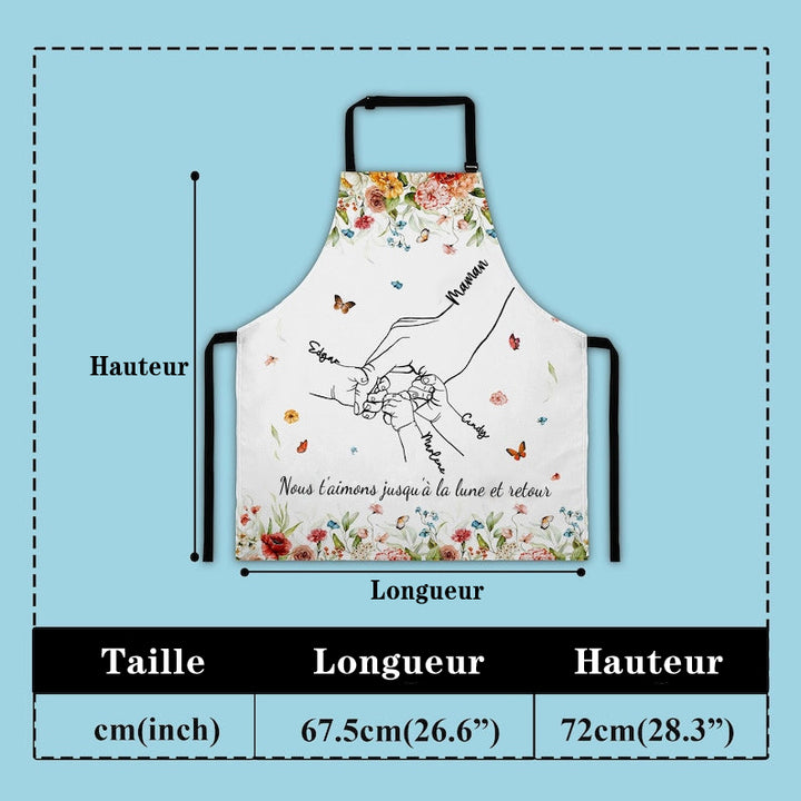 Tablier personnalisable maman et enfant se tenant la main, cadeau tablier personnalisé pour maman/grand-mère