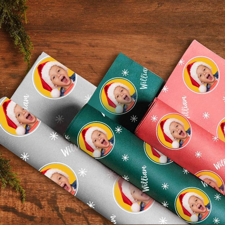Papier cadeau personnalisé pour Noël, motif flocon de neige