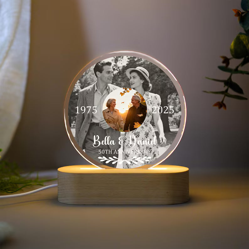 Lampe LED personnalisée avec photos d’hier et d’aujourd’hui, cadeau souvenir personnalisé pour couple