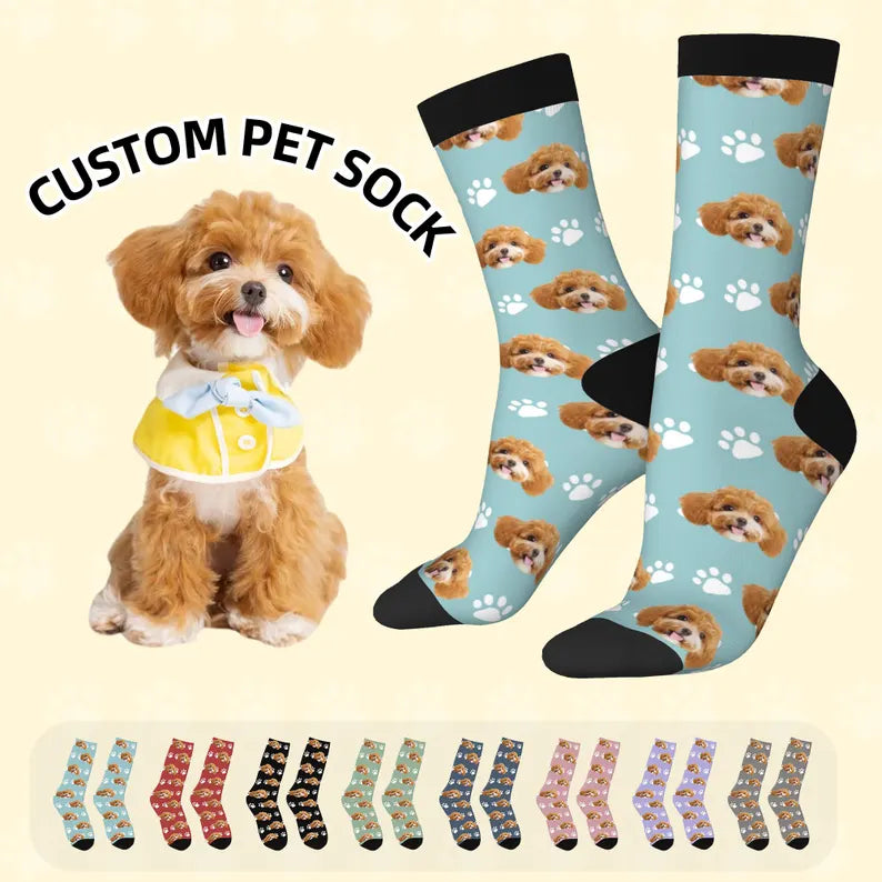 Chaussettes Personnalisées avec Nom et Portrait de l'Animal Cadeau Anniversaire Noël pour Amoureux Propriétaires des Chiens