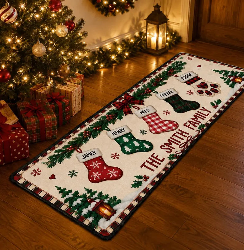 Tapis de Noël personnalisés avec les noms des membres de la famille, décorations de Noël personnalisées
