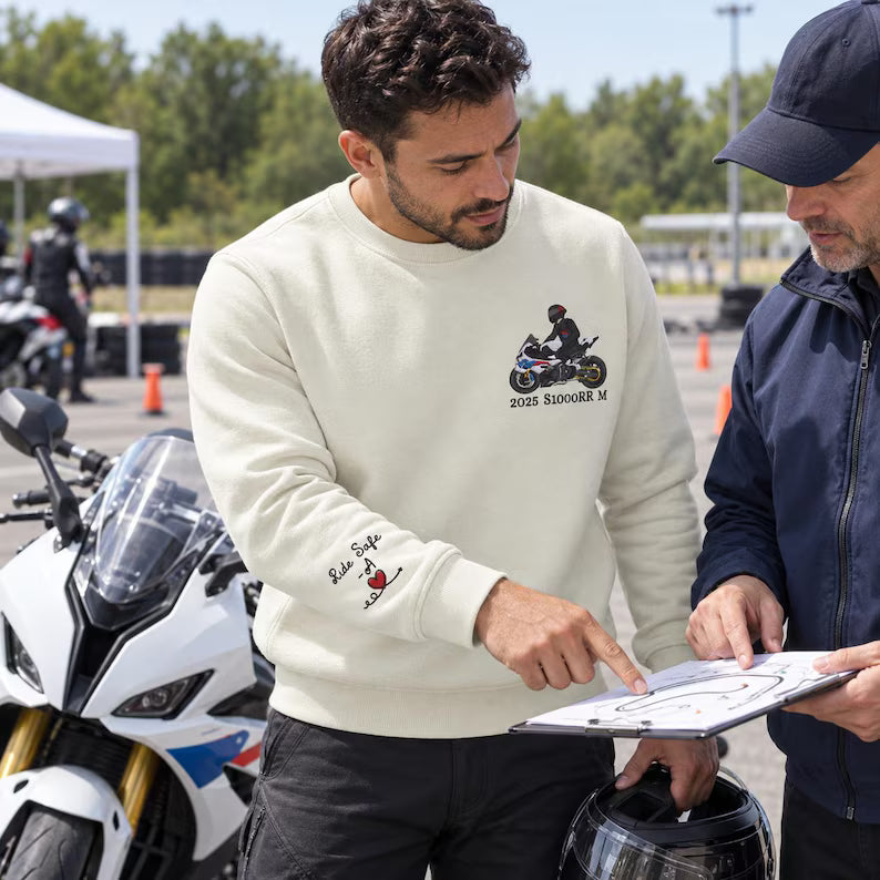 Sweat-shirt personnalisé avec broderie de moto d'après photo, cadeau pour lui/elle