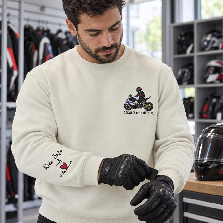 Sweat-shirt personnalisé avec broderie de moto d'après photo, cadeau pour lui/elle