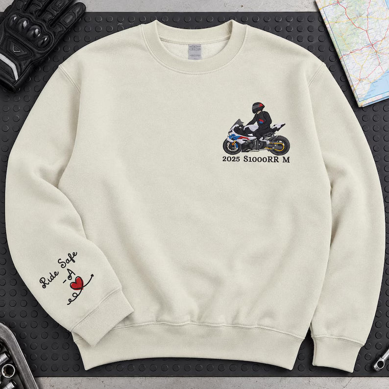 Sweat-shirt personnalisé avec broderie de moto d'après photo, cadeau pour lui/elle