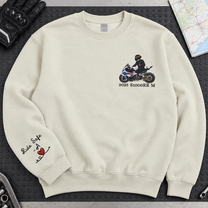 Sweat-shirt personnalisé avec broderie de moto d'après photo, cadeau pour lui/elle