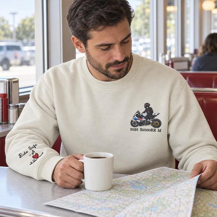 Sweat-shirt personnalisé avec broderie de moto d'après photo, cadeau pour lui/elle