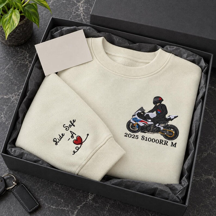 Sweat-shirt personnalisé avec broderie de moto d'après photo, cadeau pour lui/elle