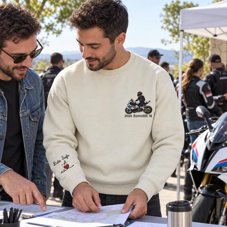 Sweat-shirt personnalisé avec broderie de moto d'après photo, cadeau pour lui/elle