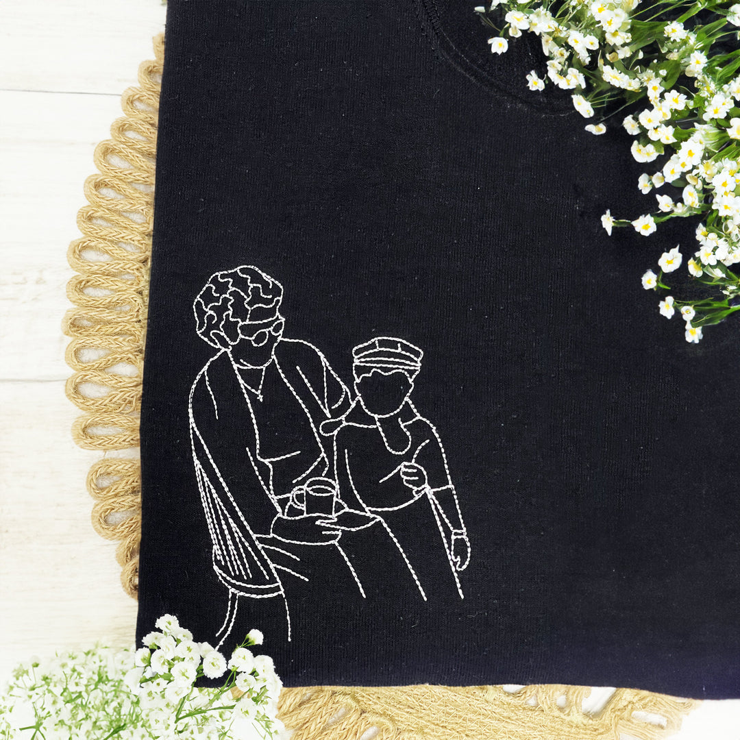 Sweat-shirts photo personnalisés pour couple - Dessin au trait brodé