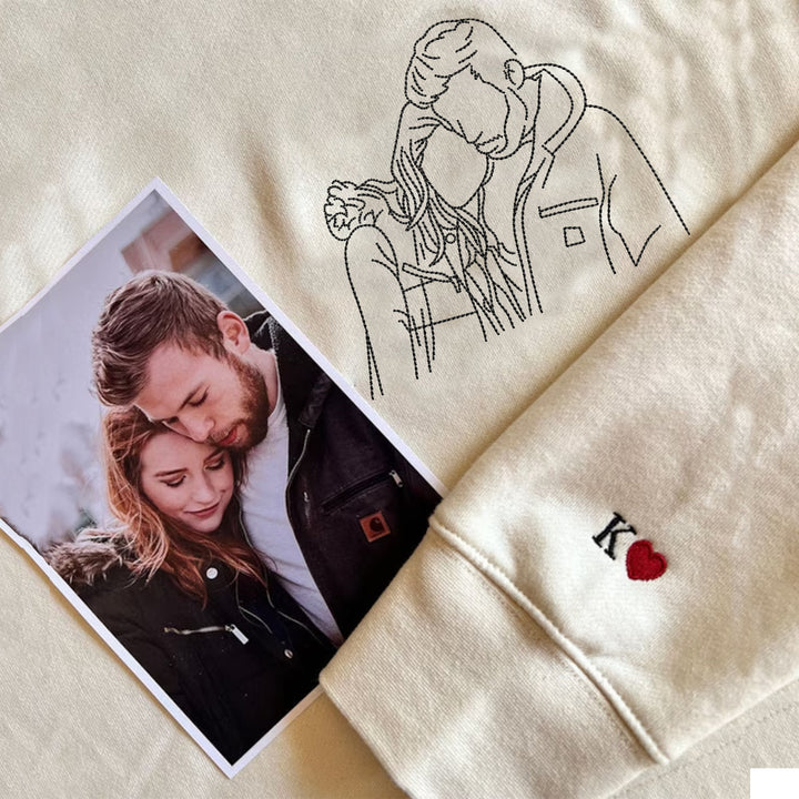 Sweat-shirts photo personnalisés pour couple - Dessin au trait brodé