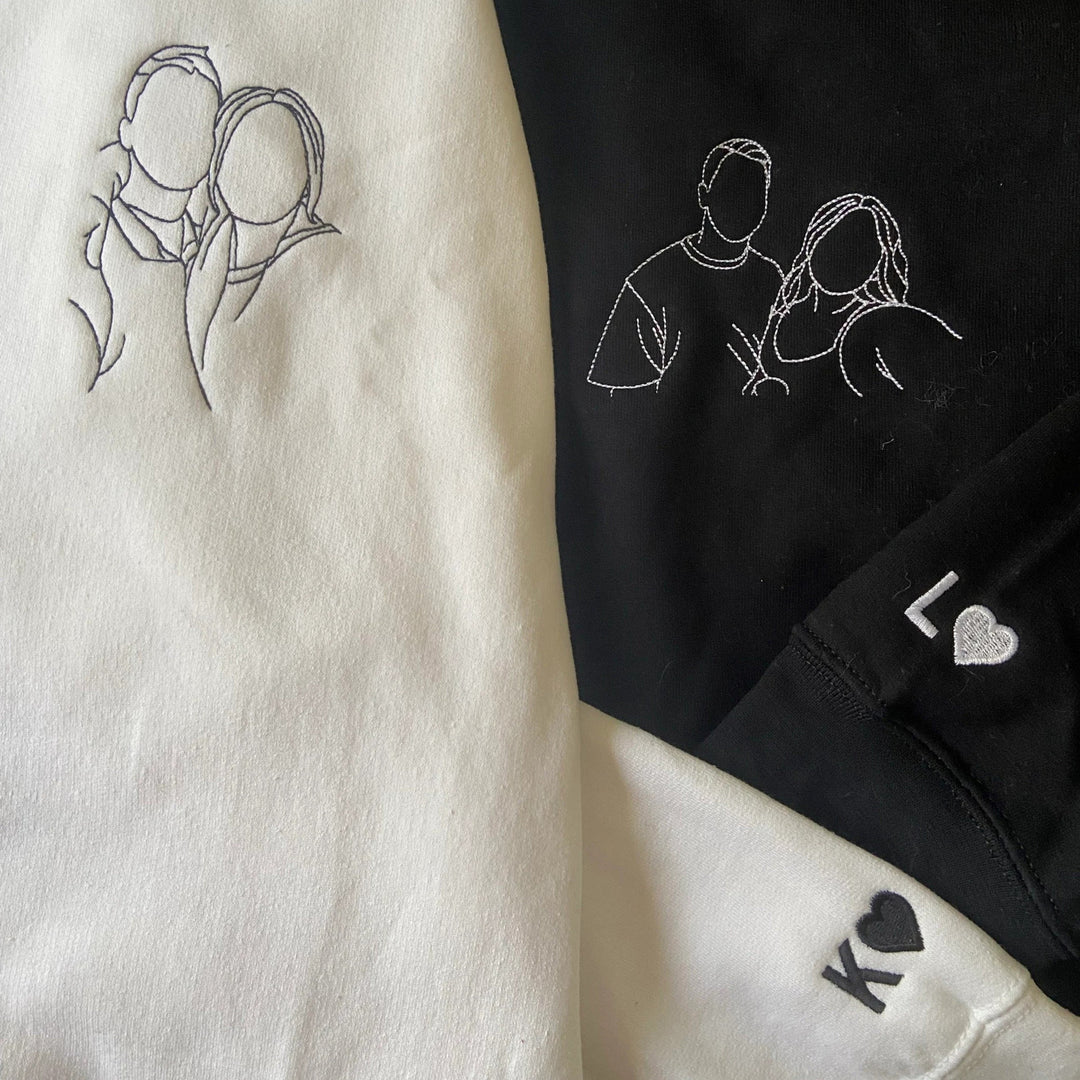 Sweat-shirts photo personnalisés pour couple - Dessin au trait brodé