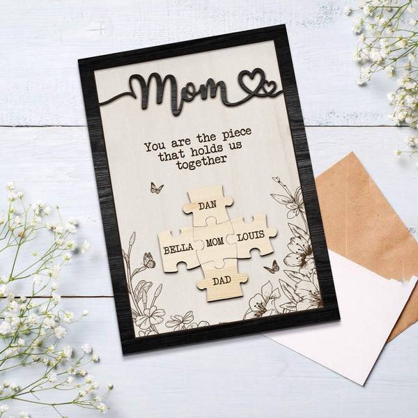 Panneau de puzzle personnalisé pour maman, pièce qui nous tient ensemble