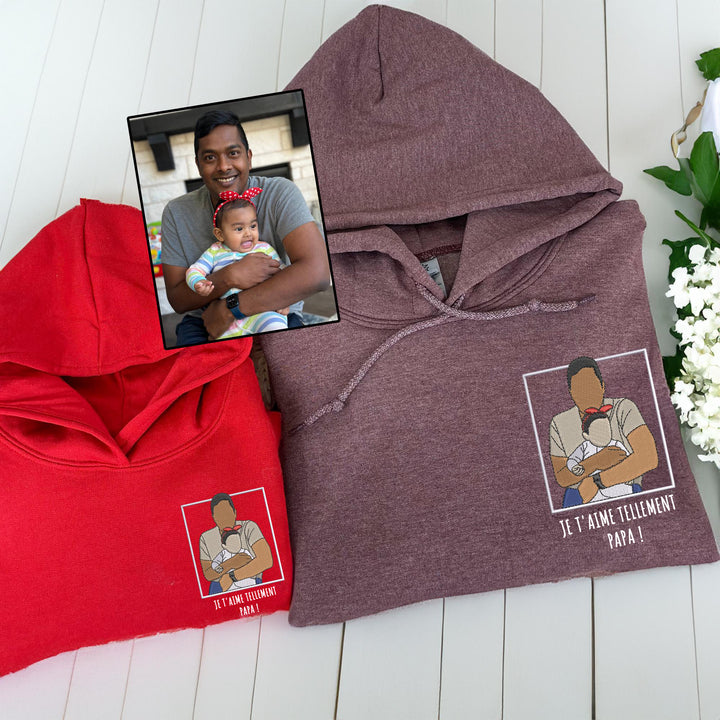 Sweat-shirt brodé maman (papa) et mini | Sweats à capuche personnalisés avec portraits brodés