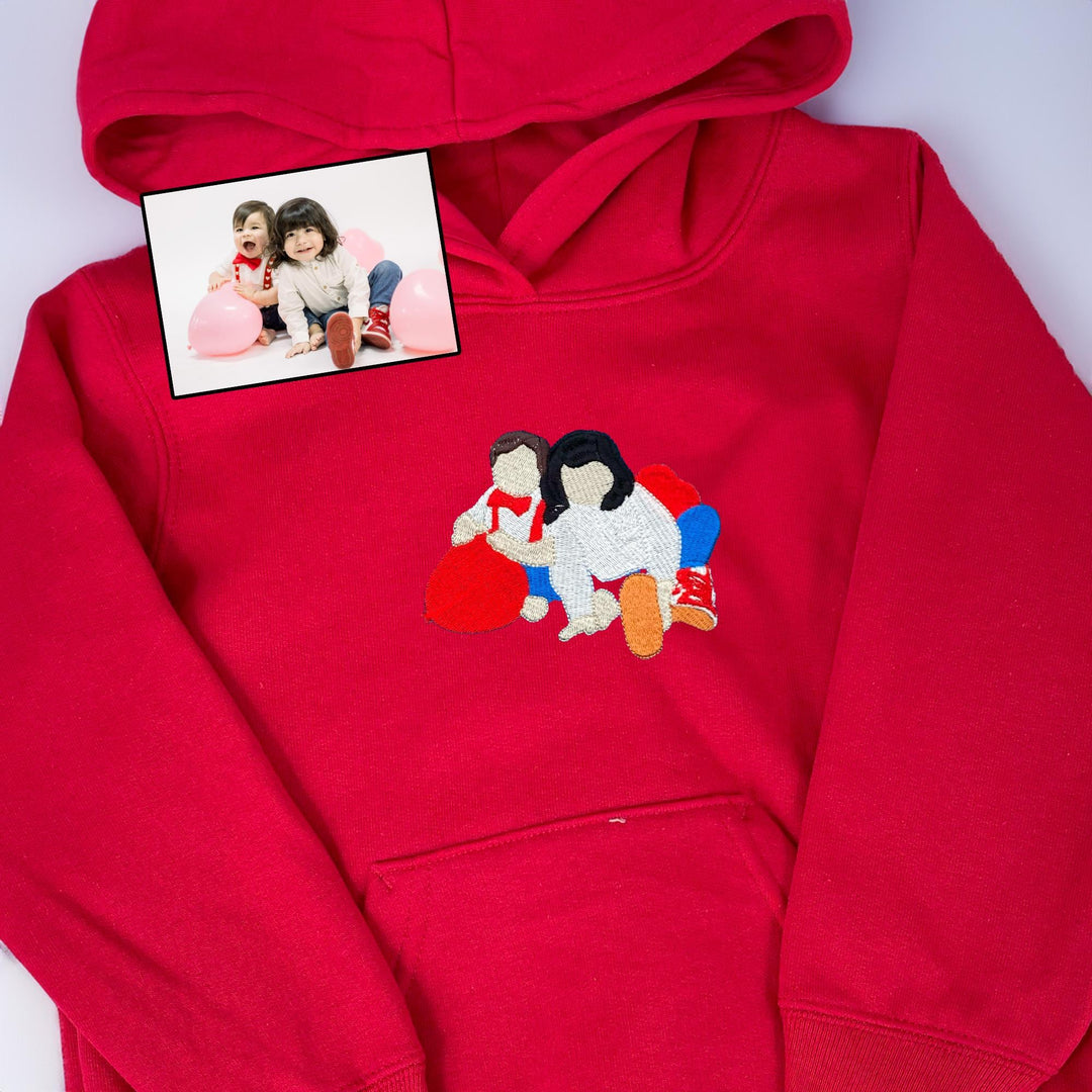 Sweat-shirt brodé maman (papa) et mini | Sweats à capuche personnalisés avec portraits brodés