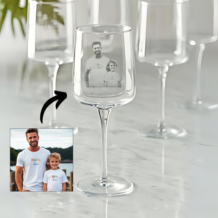 Verre à vin de Bordeaux personnalisé avec photo gravée - Cadeau fête des pères