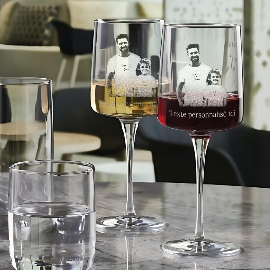 Verre à vin de Bordeaux personnalisé avec photo gravée - Cadeau fête des pères