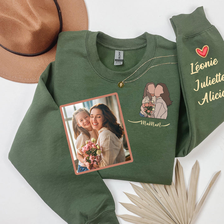 Sweat à capuche personnalisé pour maman avec photo et prénoms d'enfants, cadeau unique pour la fête des mères, sweat-shirt photo brodé personnalisé