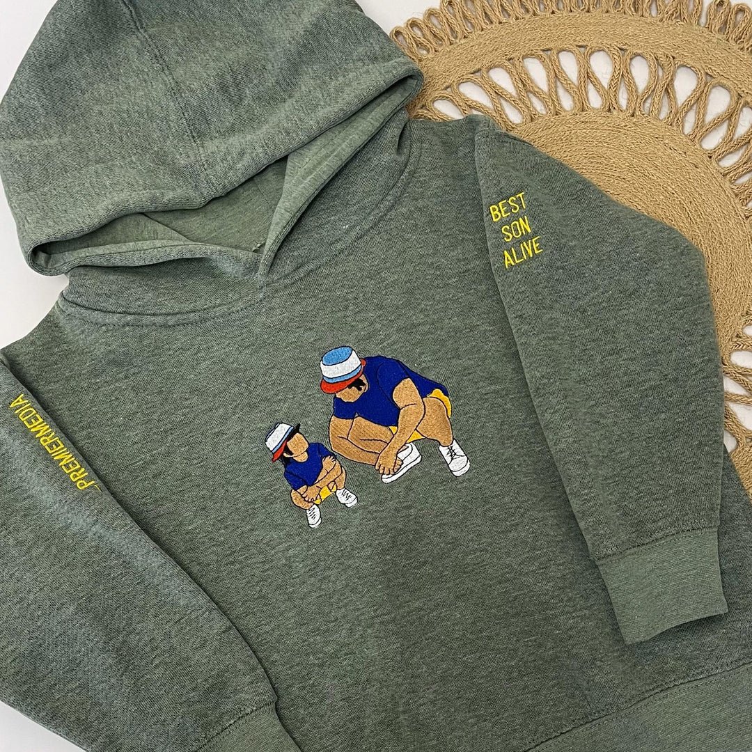 Sweat-shirt brodé maman (papa) et mini | Sweats à capuche personnalisés avec portraits brodés