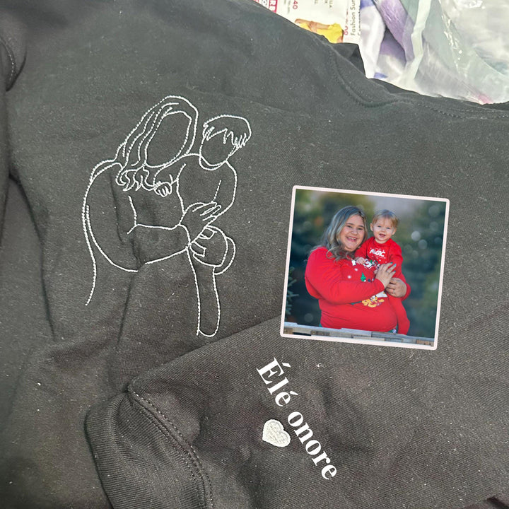 Sweat-shirt personnalisé avec portrait de maman – Contour de photo de famille brodé