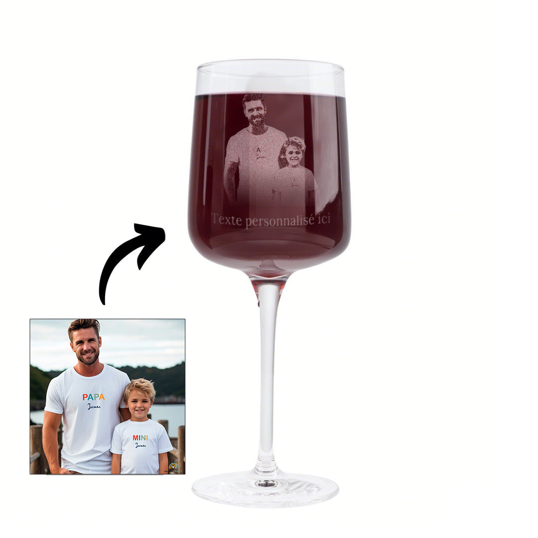 Verre à vin de Bordeaux personnalisé avec photo gravée - Cadeau fête des pères