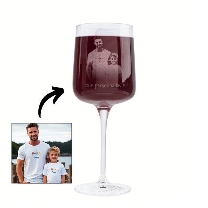 Verre à vin de Bordeaux personnalisé avec photo gravée - Cadeau fête des pères