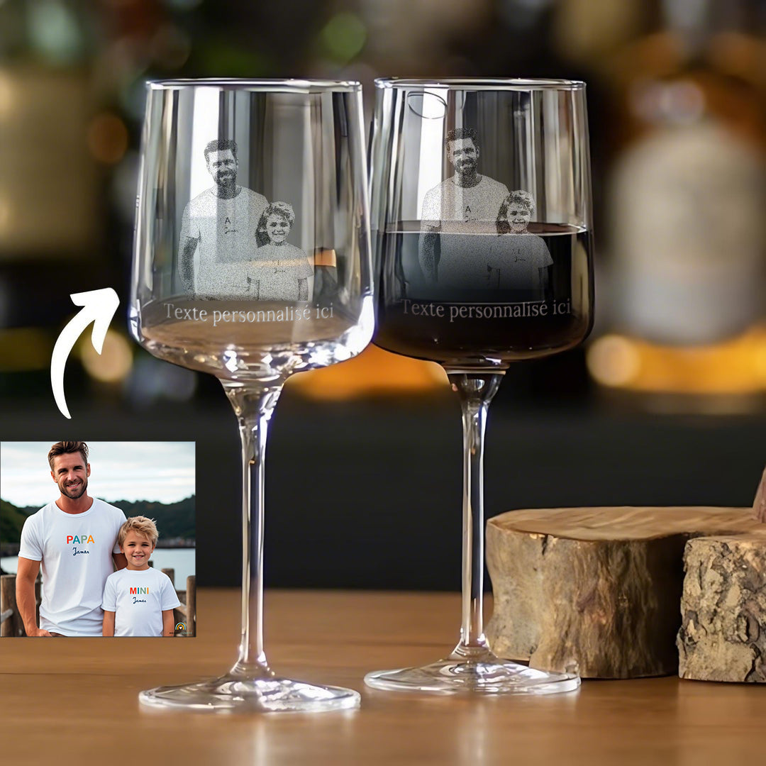 Verre à vin de Bordeaux personnalisé avec photo gravée - Cadeau fête des pères