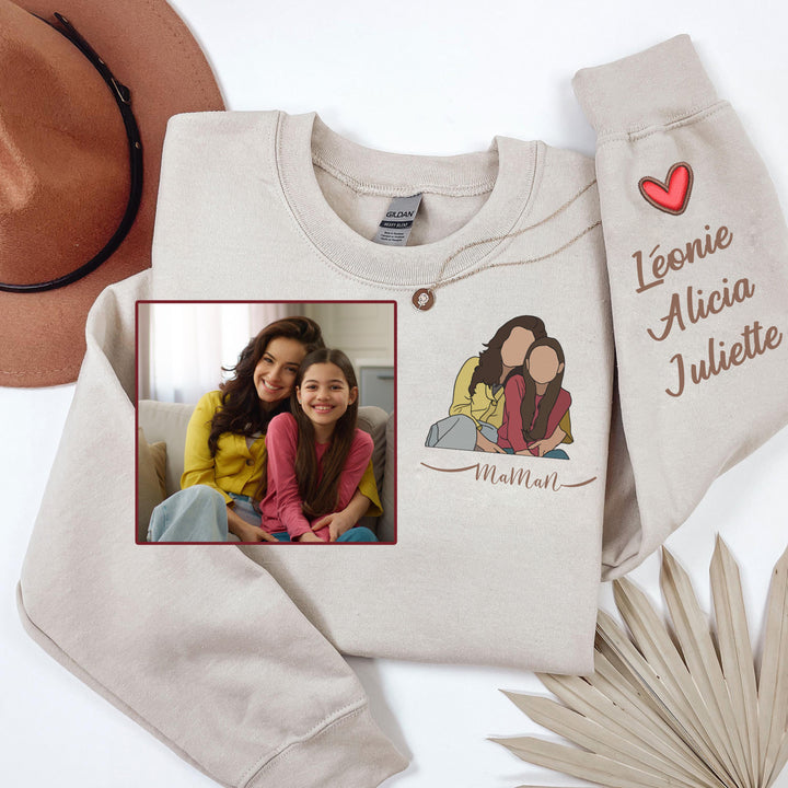Sweat à capuche personnalisé pour maman avec photo et prénoms d'enfants, cadeau unique pour la fête des mères, sweat-shirt photo brodé personnalisé