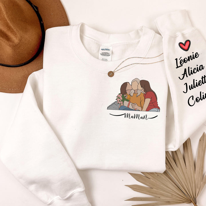 Sweat à capuche personnalisé pour maman avec photo et prénoms d'enfants, cadeau unique pour la fête des mères, sweat-shirt photo brodé personnalisé
