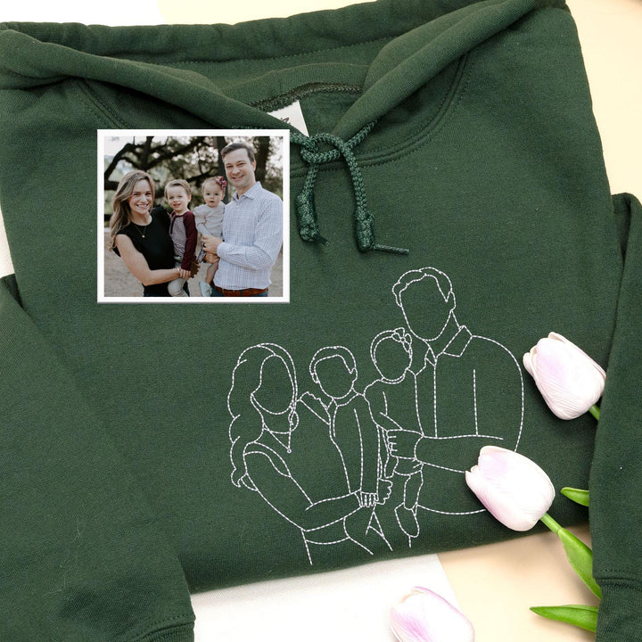 Sweat-shirt personnalisé avec portrait de maman – Contour de photo de famille brodé