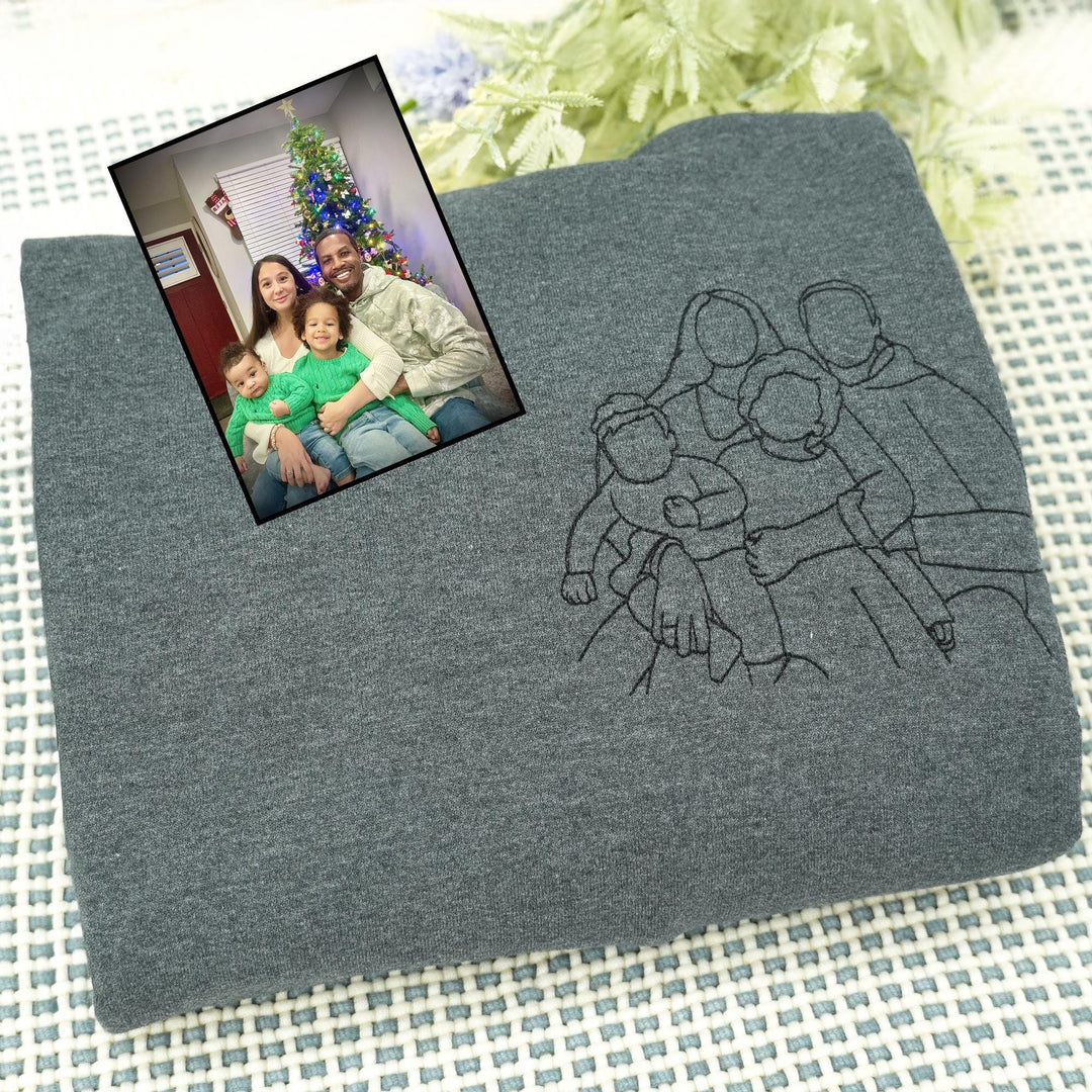 Sweat-shirt personnalisé avec portrait de maman – Contour de photo de famille brodé