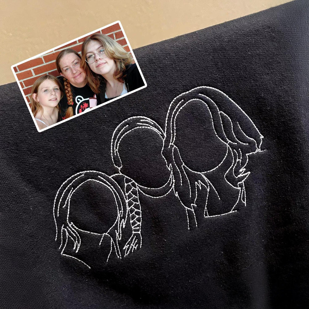 Sweat-shirt personnalisé avec portrait de maman – Contour de photo de famille brodé