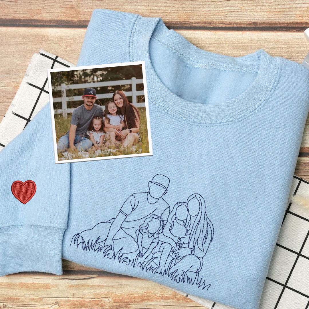 Sweat-shirt personnalisé avec portrait de maman – Contour de photo de famille brodé