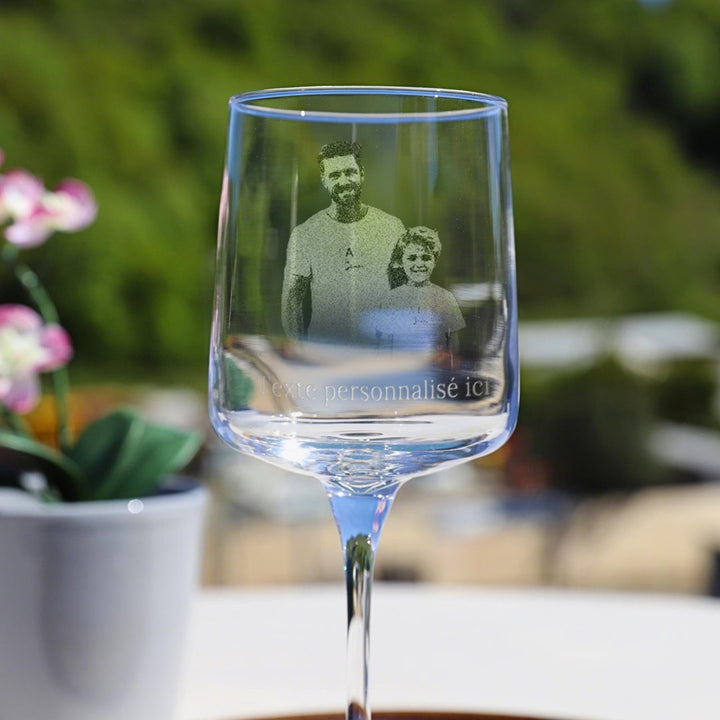 Verre à vin de Bordeaux personnalisé avec photo gravée - Cadeau fête des pères