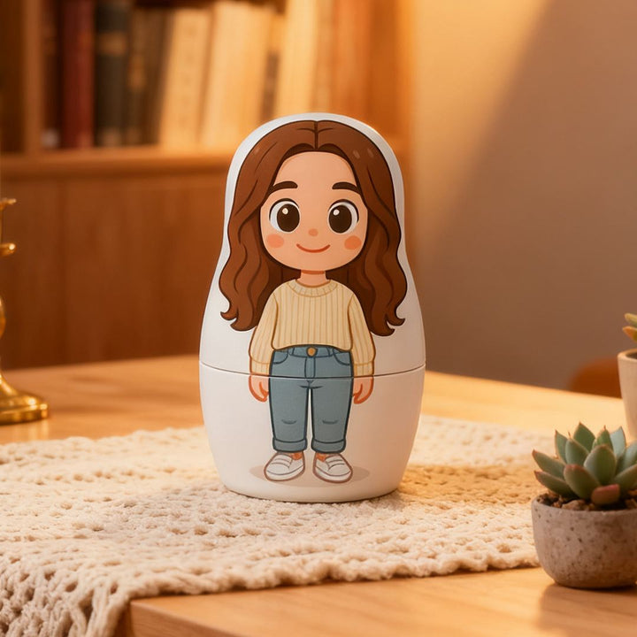 Poupées Gigognes Personnalisées Bébé-enfant Poupées Photo Retraçant la Croissance de Votre Enfant, du Bébé à l’Âge Scolaire Cadeau Souvenir Unique pour la Famille