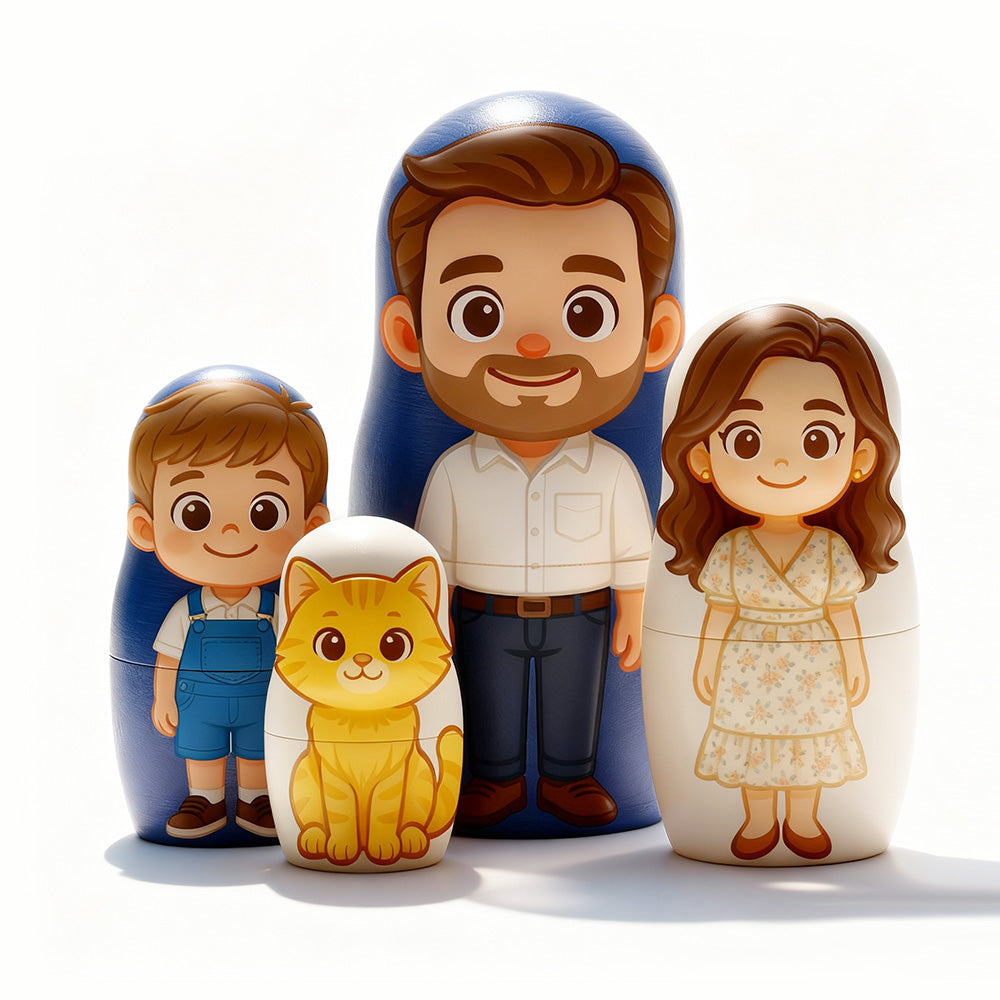 Poupée Russe Personnalisée Avec Portrait De Famille Style Dessin Animé - Cadeau De Noël Pour Couple