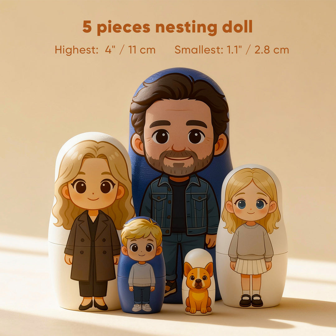 Poupée Russe Personnalisée Avec Portrait De Famille Style Dessin Animé - Cadeau De Noël Pour Couple