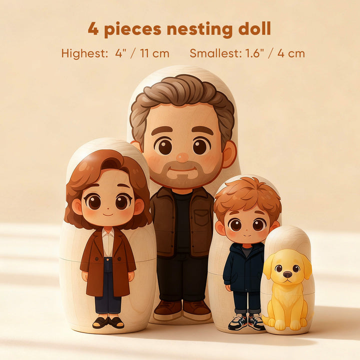 Poupée Russe Personnalisée Avec Portrait De Famille Style Dessin Animé - Cadeau De Noël Pour Couple