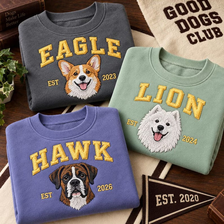 Sweat-shirt brodé personnalisé avec portrait de votre animal, chien ou chat, à partir d’une photo