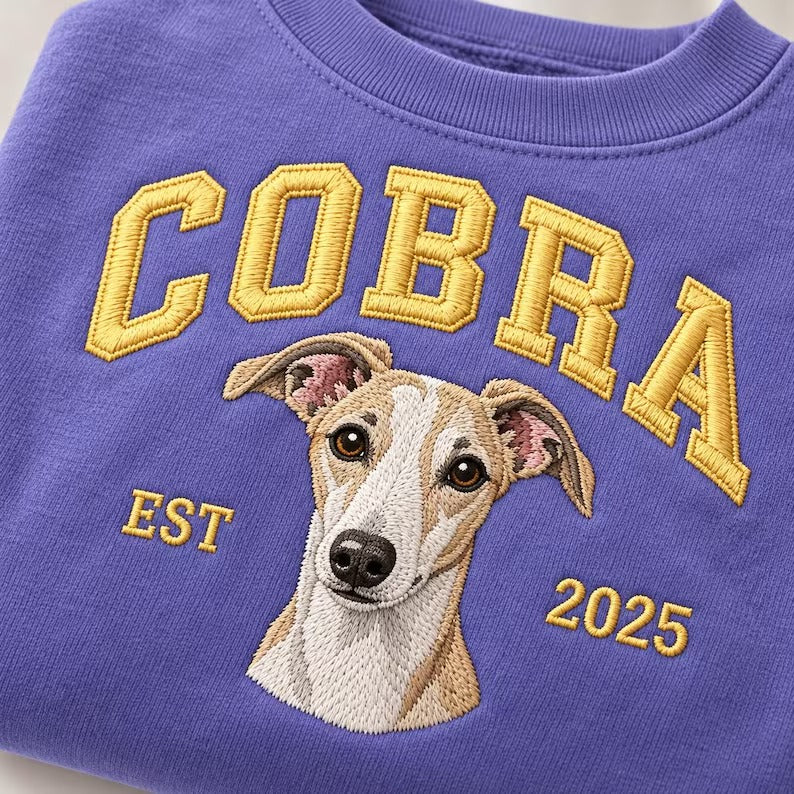Sweat-shirt brodé personnalisé avec portrait de votre animal, chien ou chat, à partir d’une photo