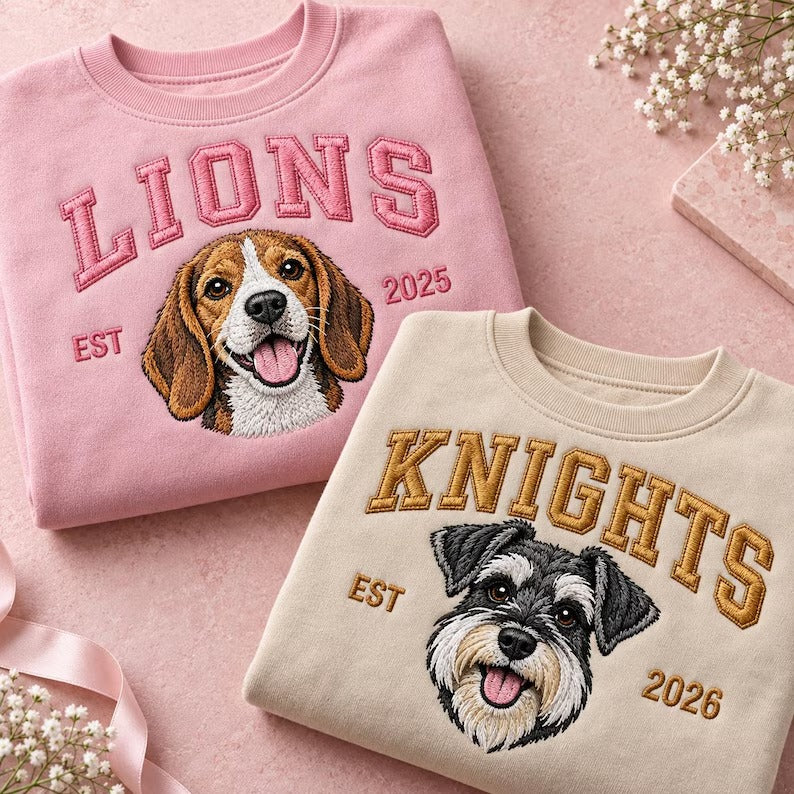Sweat-shirt brodé personnalisé avec portrait de votre animal, chien ou chat, à partir d’une photo