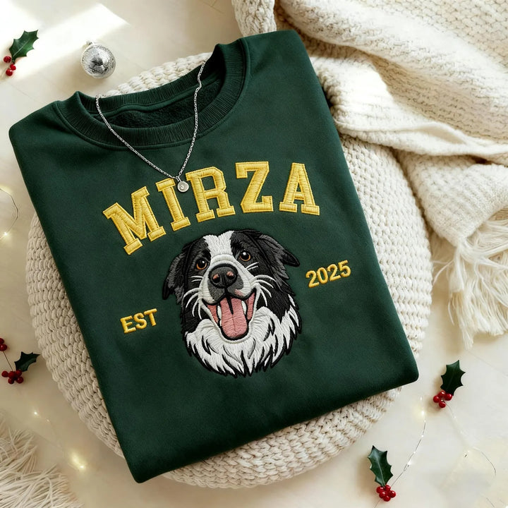 Sweat-shirt brodé personnalisé avec portrait de votre animal, chien ou chat, à partir d’une photo