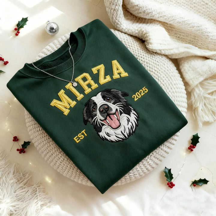 Sweat-shirt brodé personnalisé avec portrait de votre animal, chien ou chat, à partir d’une photo