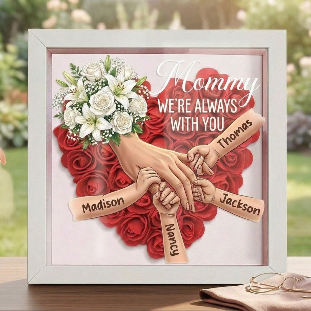 Cadre-vitrine commémoratif personnalisé pour Maman – Cadre sur mesure « Maman tenant des mains »