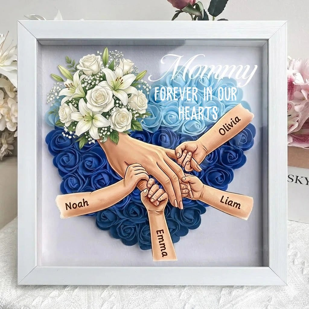 Cadre-vitrine commémoratif personnalisé pour Maman – Cadre sur mesure « Maman tenant des mains »