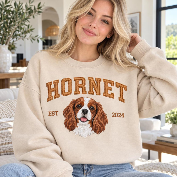 Sweat-shirt brodé personnalisé avec portrait de votre animal, chien ou chat, à partir d’une photo