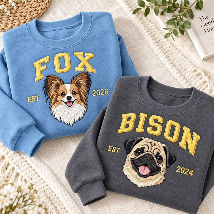 Sweat-shirt brodé personnalisé avec portrait de votre animal, chien ou chat, à partir d’une photo