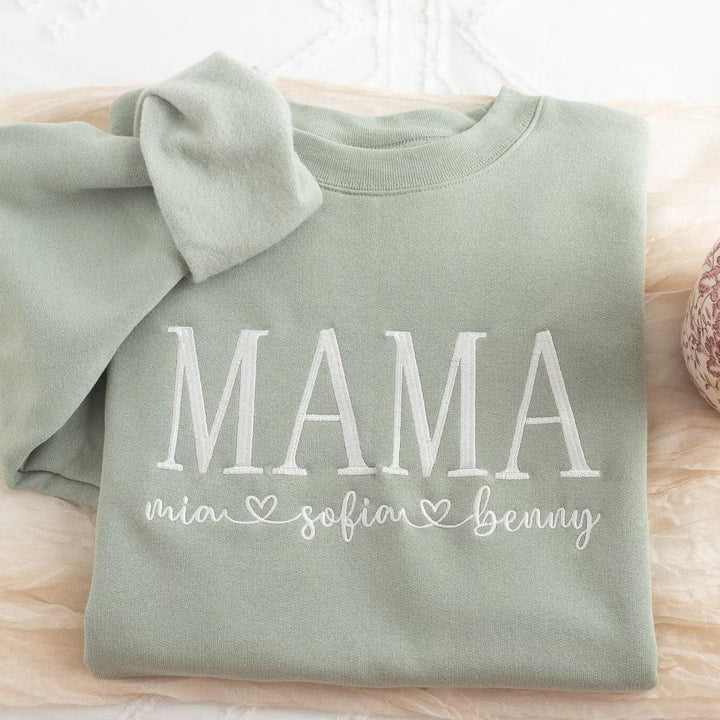 Sweat-shirt pour maman brodé sur mesure avec les prénoms des enfants